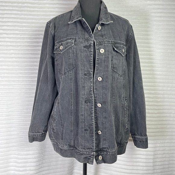 Honey Punch Jackets & Blazers - Honey Punch Oversized Light Wash Black Denim Lined Jacket with pockets